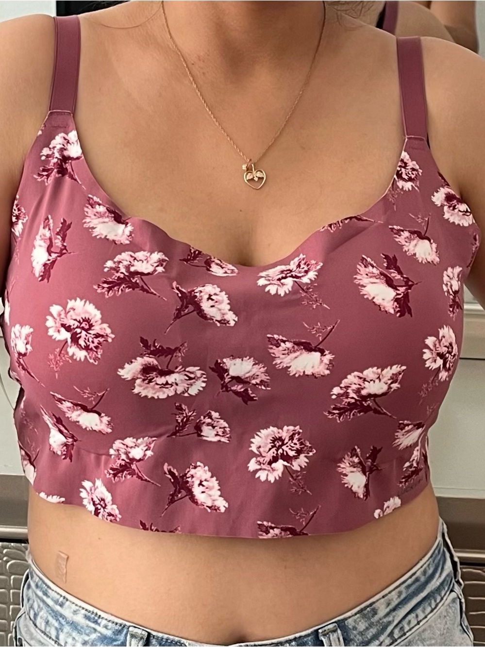 Lucky Brand Rose-Pink Floral Scoop Crop Top